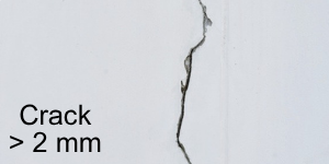 Crack > 2 mm