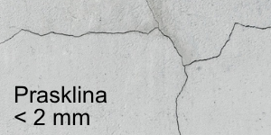 Prasklina < 2 mm