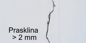 Prasklina > 2 mm